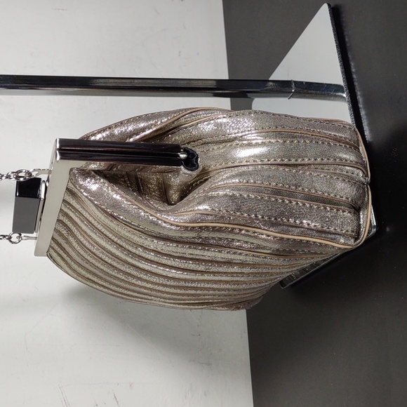 Annabel Ingall Platinum Lame` Leather Convertible Clutch Bag - Picture 4 of 8